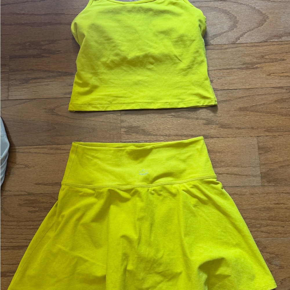 Beyond Yoga Neon Yellow Tank and Skirt Set